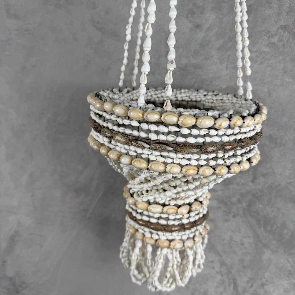 Vintage Boho Cowrie Shell Hanging Planter Basket Coastal Nautical‎ Decor 28 Inch